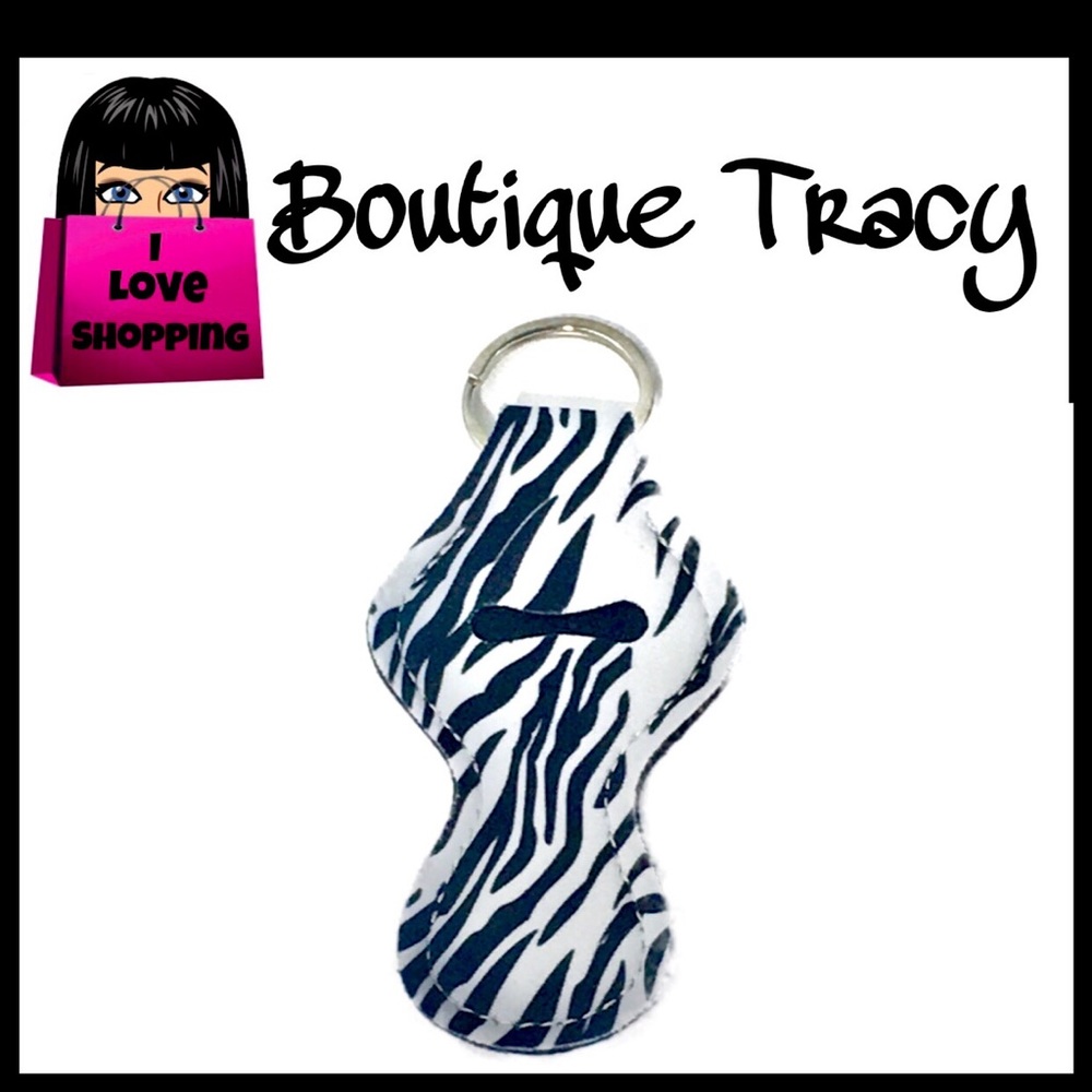 Brand New Zebra Print Chapstick Holder Keychain